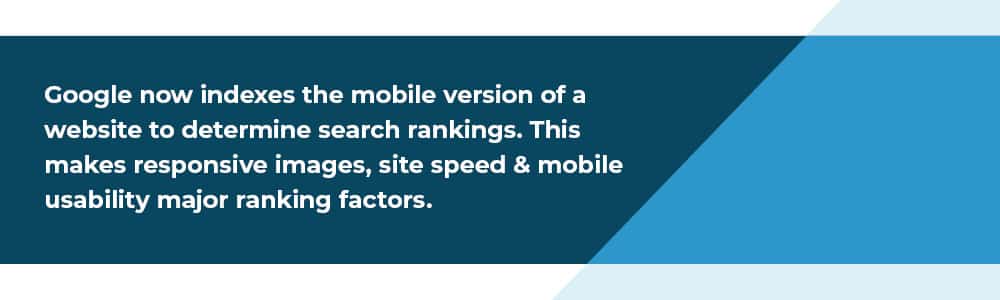 Google mobile first ranking factors: responsive images, site speed and mobile UX.